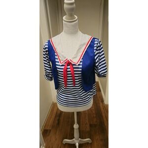 Stranger Things Costume Robin Ice Cream Shop Top Size Small Blue Red Classic